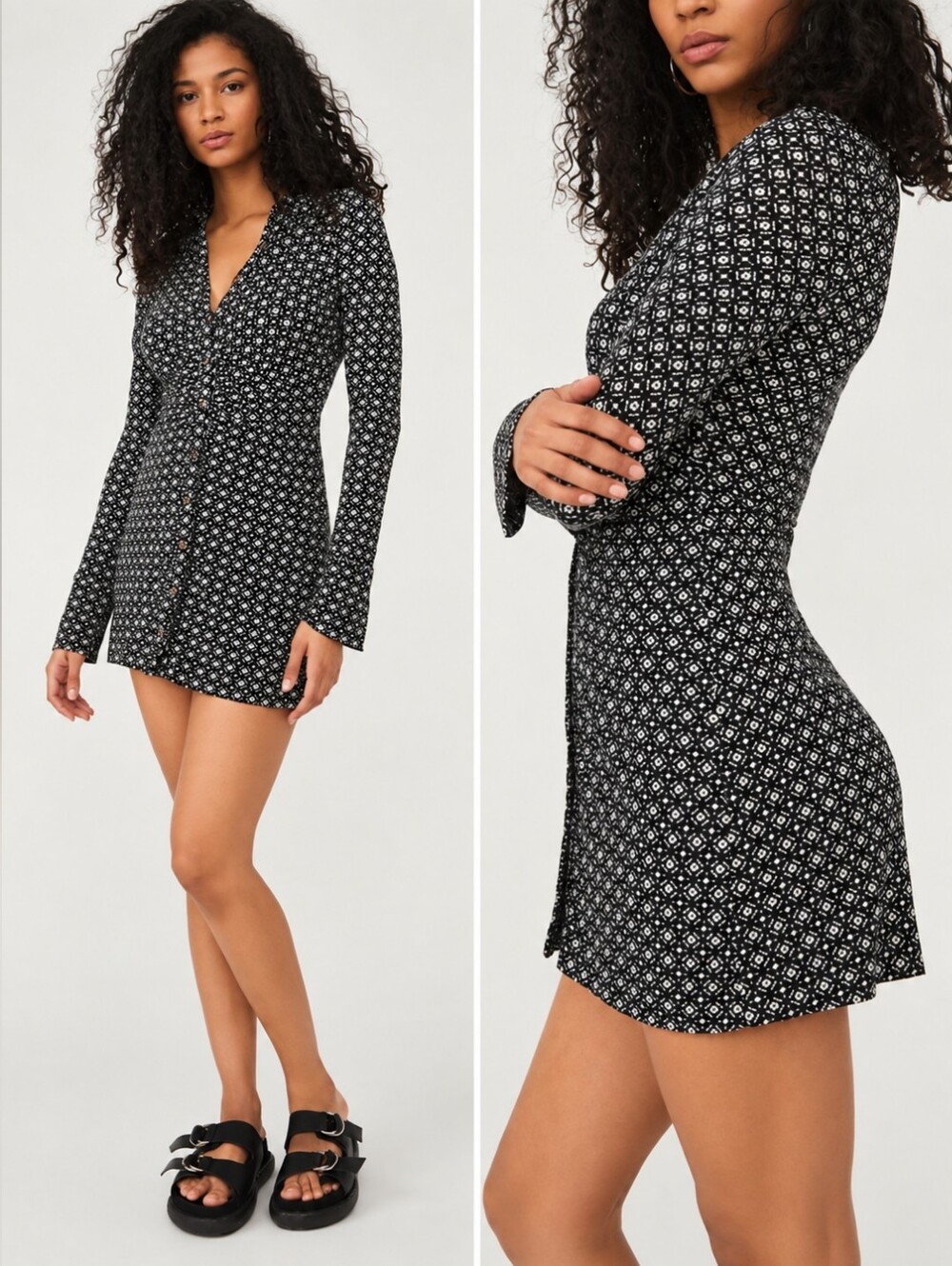 Free People Shayla Mini Dress Black White Geometric Small
